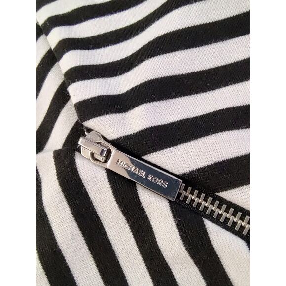Michael Kors Woman Black White Stripe Fit&Flare Dress Size 6 Bodice Line Cut Out - Picture 8 of 13